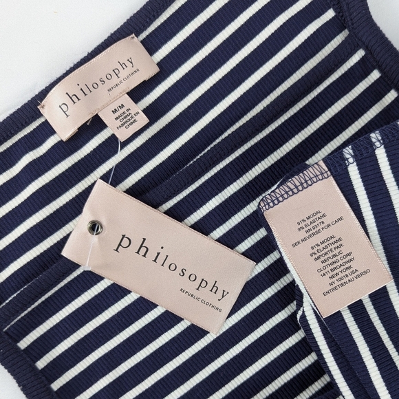 Philosophy Tank Top Squared Neckline Sleeveless Striped Fitted Navy White M NWT - Picture 8 of 8